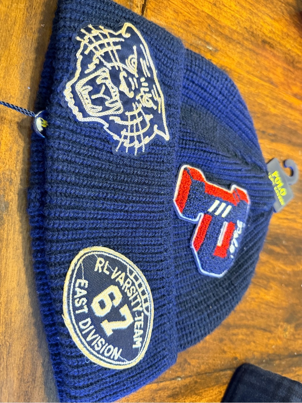 Polo by Ralph Lauren Navy Patch Knit Beanie with Red Accent